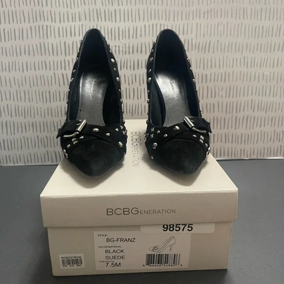 BCBG Generation -  Black Suede Studded Leather Stiletto Women’s Heels Size 7.5 - Picture 8 of 8